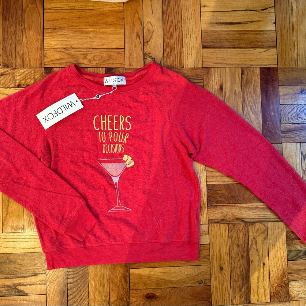 Wildfox Red Crew Neck Sweater Cheers Graphic